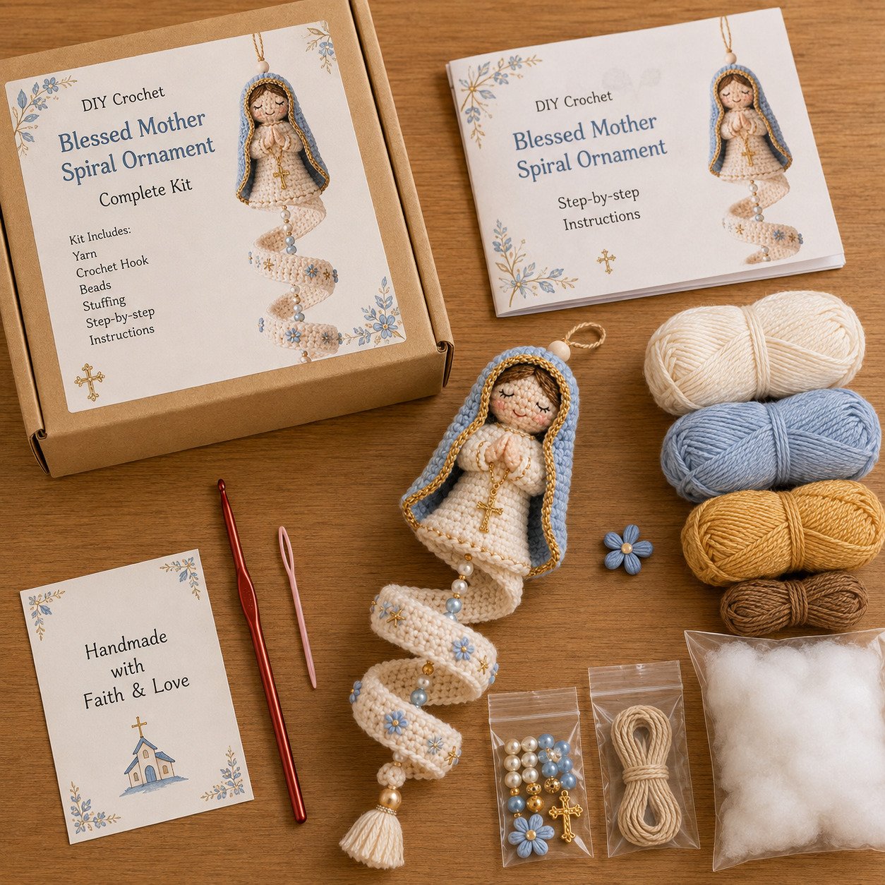 🔥Last Day 49% OFF - 🙏🧵DIY Crochet Blessed Mother Spiral Hanging Ornament Kit🪡