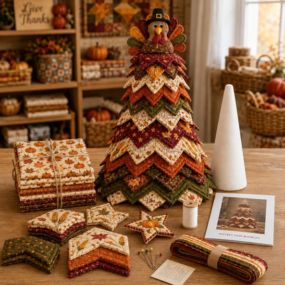 💥 LAST DAY 49% OFF - Americana Christmas Tree Quilt Kit – Easy Layered Fabric Holiday Décor for Quilting Lovers
