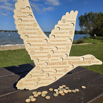 American Waterfowl Challenge Wooden Map  🎯 🦆Engraved 41 Species Duck Hunting Wall Decor & Harvest Tracker