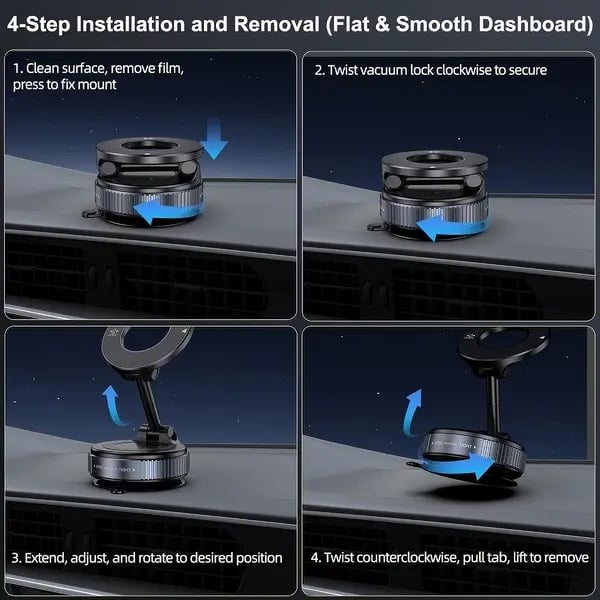 Foldable Magnetic Car Phone Holder – 20 N52 Magnets, Heat-Resistant Suction Base for MagSafe & All Phones