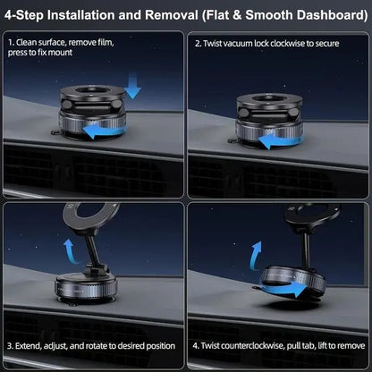 Foldable Magnetic Car Phone Holder – 20 N52 Magnets, Heat-Resistant Suction Base for MagSafe & All Phones