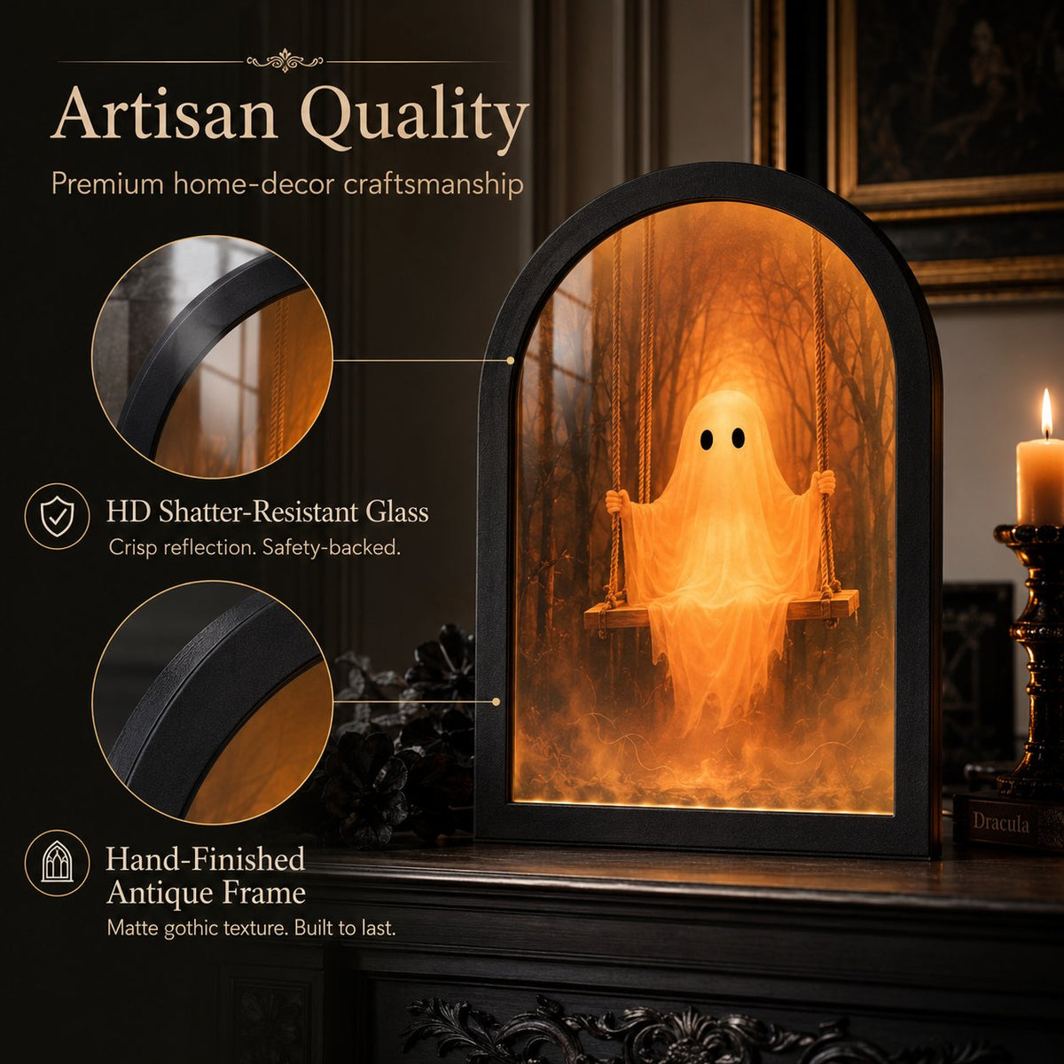 🎃👻 Spooky Halloween Decor Mirror, Gothic Mantel Wall Mirror🕸️