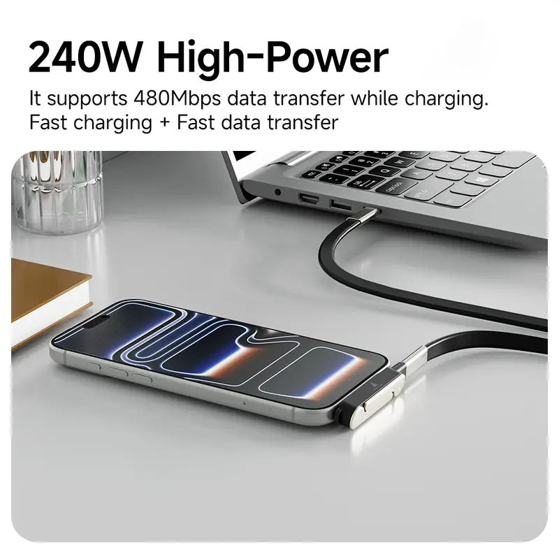 ⚡ 240W 2-in-1 USB-C Fast Charging Cable with Rotating Phone Stand