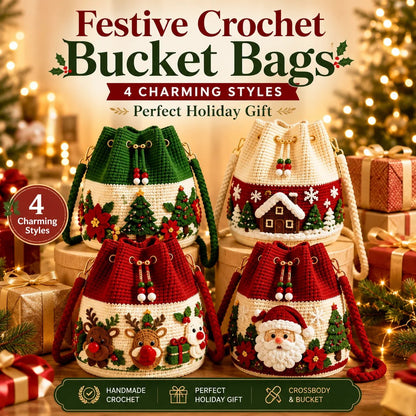 🎄Christmas Crochet Bucket Crossbody Bag 🎅 Festive Holiday Women Handbag Gift