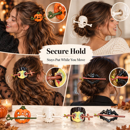 Halloween Ceramic Hair Claw & Pin – 4 Spooky Styles