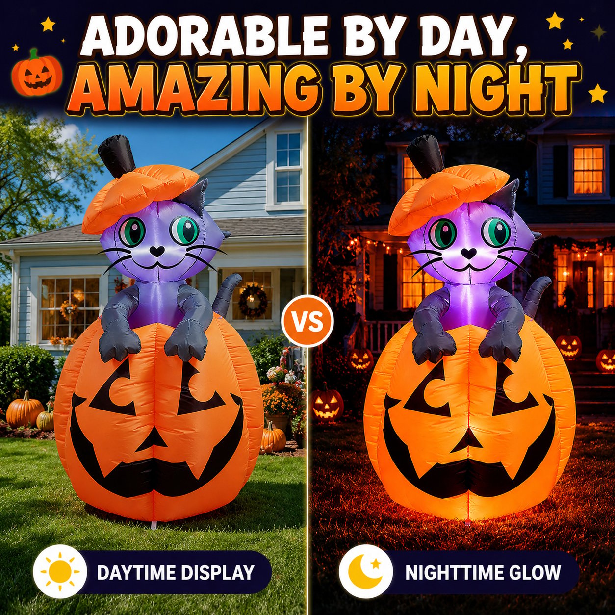 Giant Halloween Pumpkin Cat Inflatable Yard Decoration