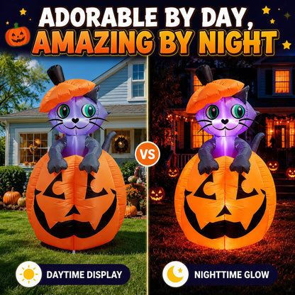 Giant Halloween Pumpkin Cat Inflatable Yard Decoration