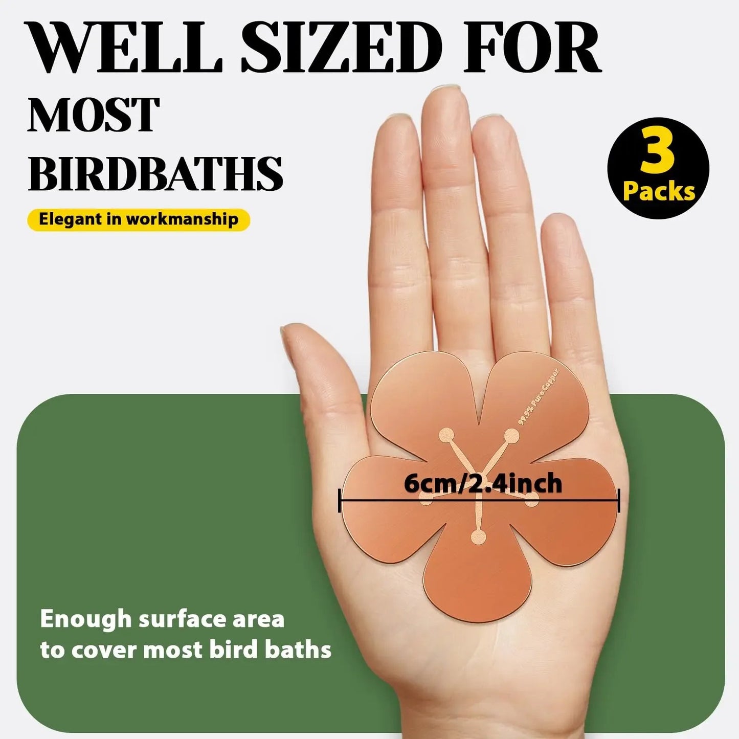 3Pcs Copper Cleaning Discs for Bird Baths