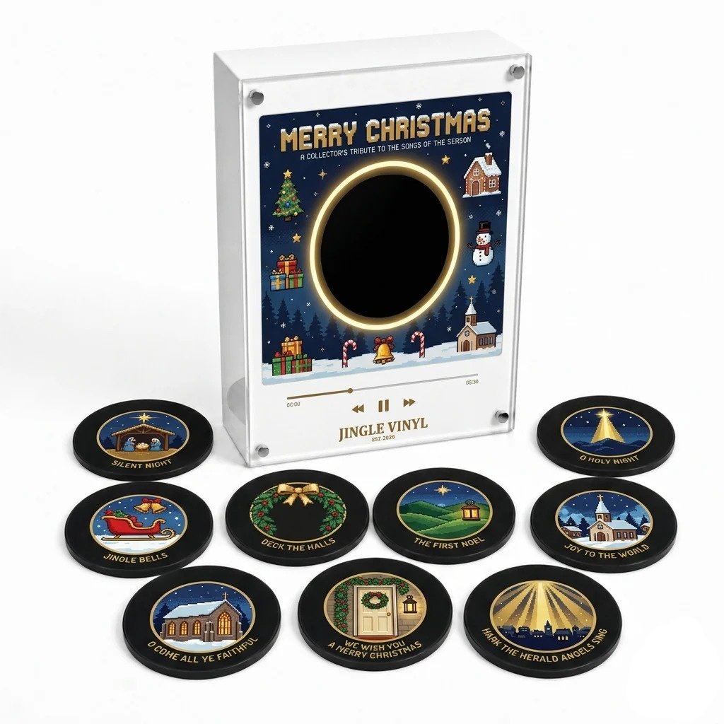 Christmas acrylic magnetic music player set with nine vinyl-style discs