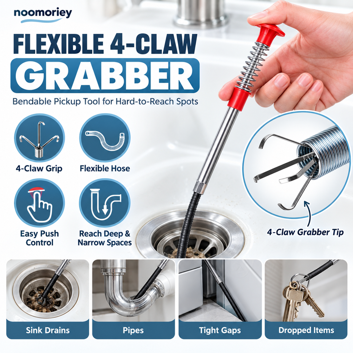 🦀 Flexible 4-Claw Grabber Tool – 60 cm / 90 cm