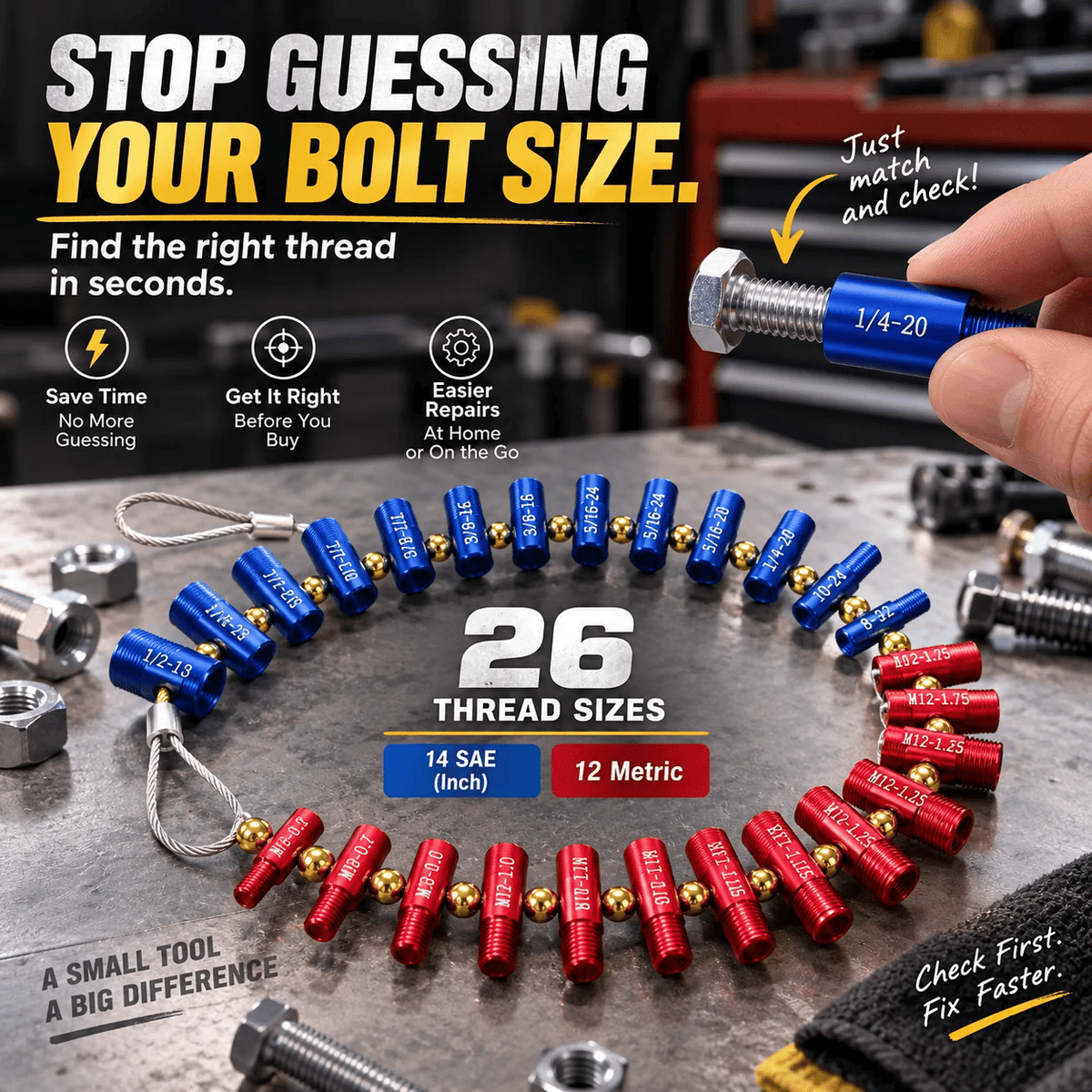 🔩 26-Piece Nut & Bolt Thread Gauge Set