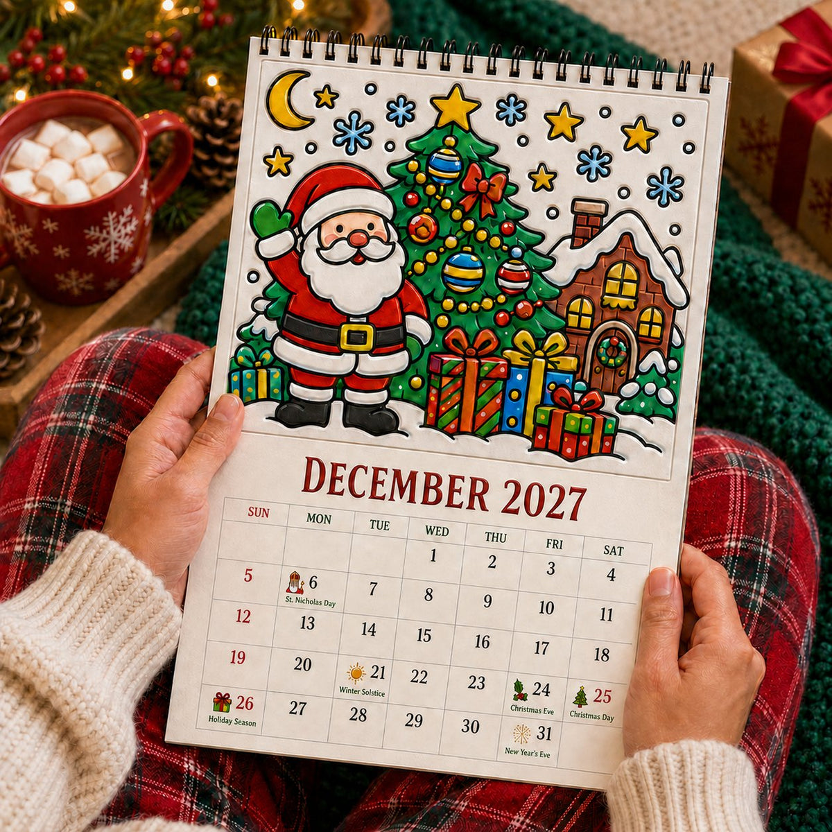 🎨Color The Year 2027: Trace-By-Groove Creative Calendar📅| Seasonal Guided Coloring Wall Calendar With Markers