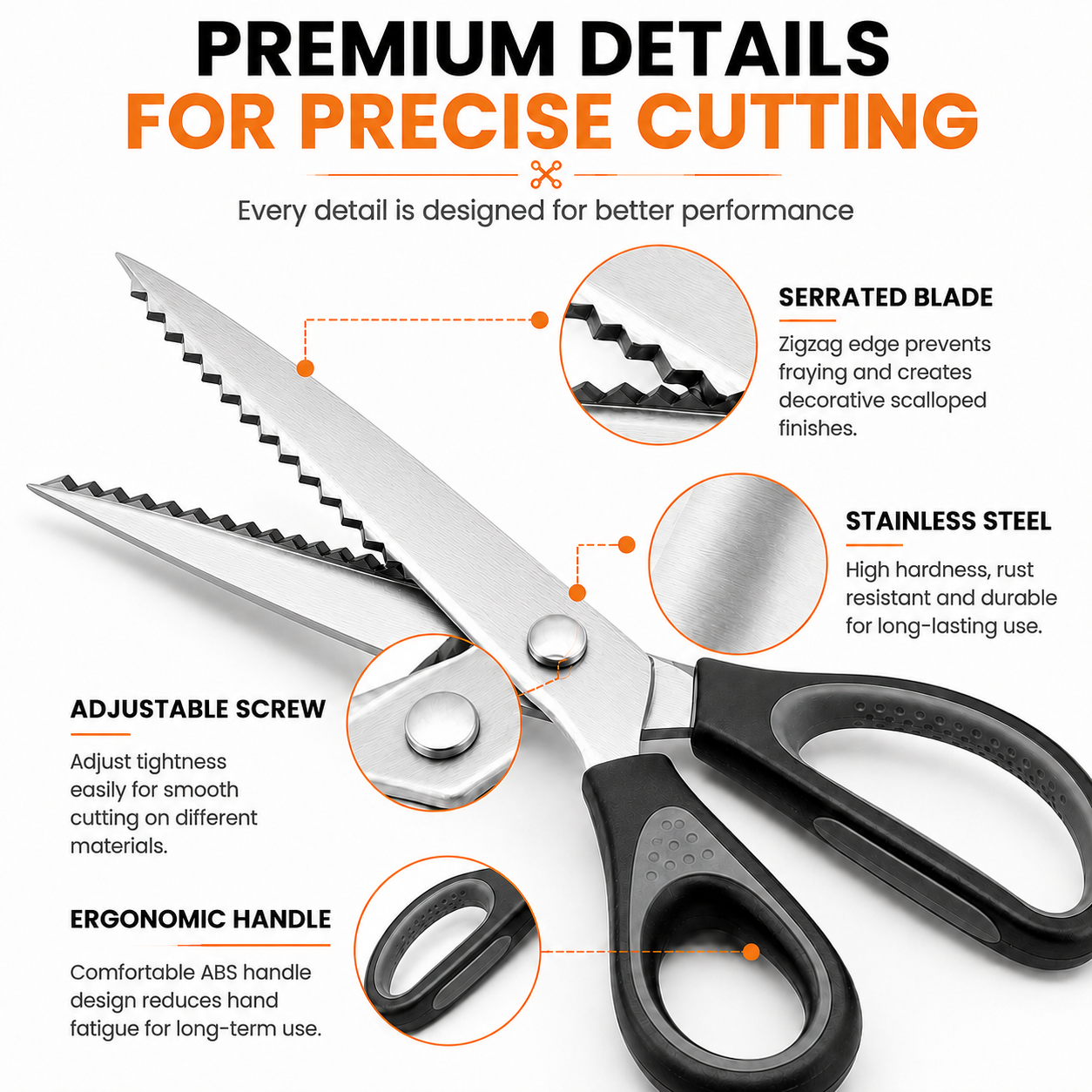 ✂️ Professional Pinking Shears – Stainless Steel Zigzag Fabric Cutting Scissors