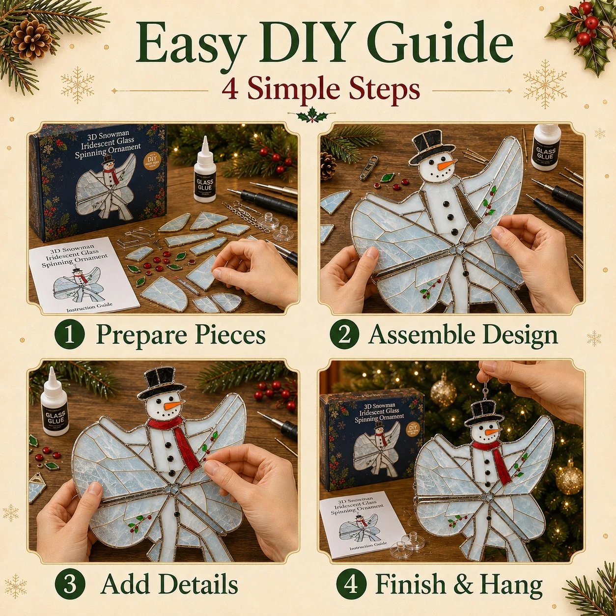 🎄Beginner-Friendly 3D Christmas Iridescent Suncatcher DIY Kit | Complete Kit with Glass-Style Panels, Metal Frames, Hanging Chain, Tools & Step-by-Step Guide Included 💕