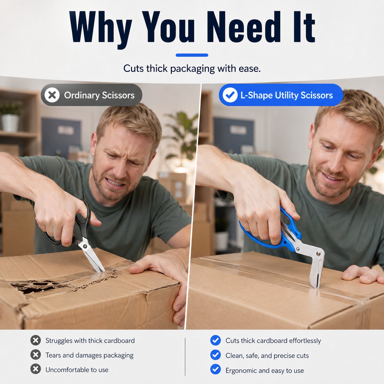 L‑Bend Multi‑Purpose Utility Scissors, Premium Stainless Steel Shears | Multi‑Tool for Cardboard Boxes