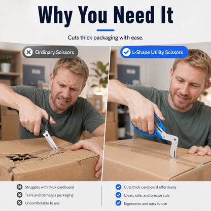 L‑Bend Multi‑Purpose Utility Scissors, Premium Stainless Steel Shears | Multi‑Tool for Cardboard Boxes