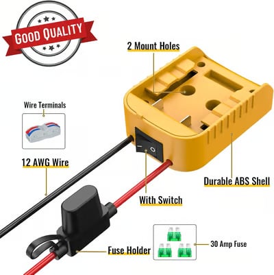 ⚡ 20V Battery Conversion Kit – Power Adapter with Switch & Fuse for DIY Electric Vehicles, RC Projects & Robotics