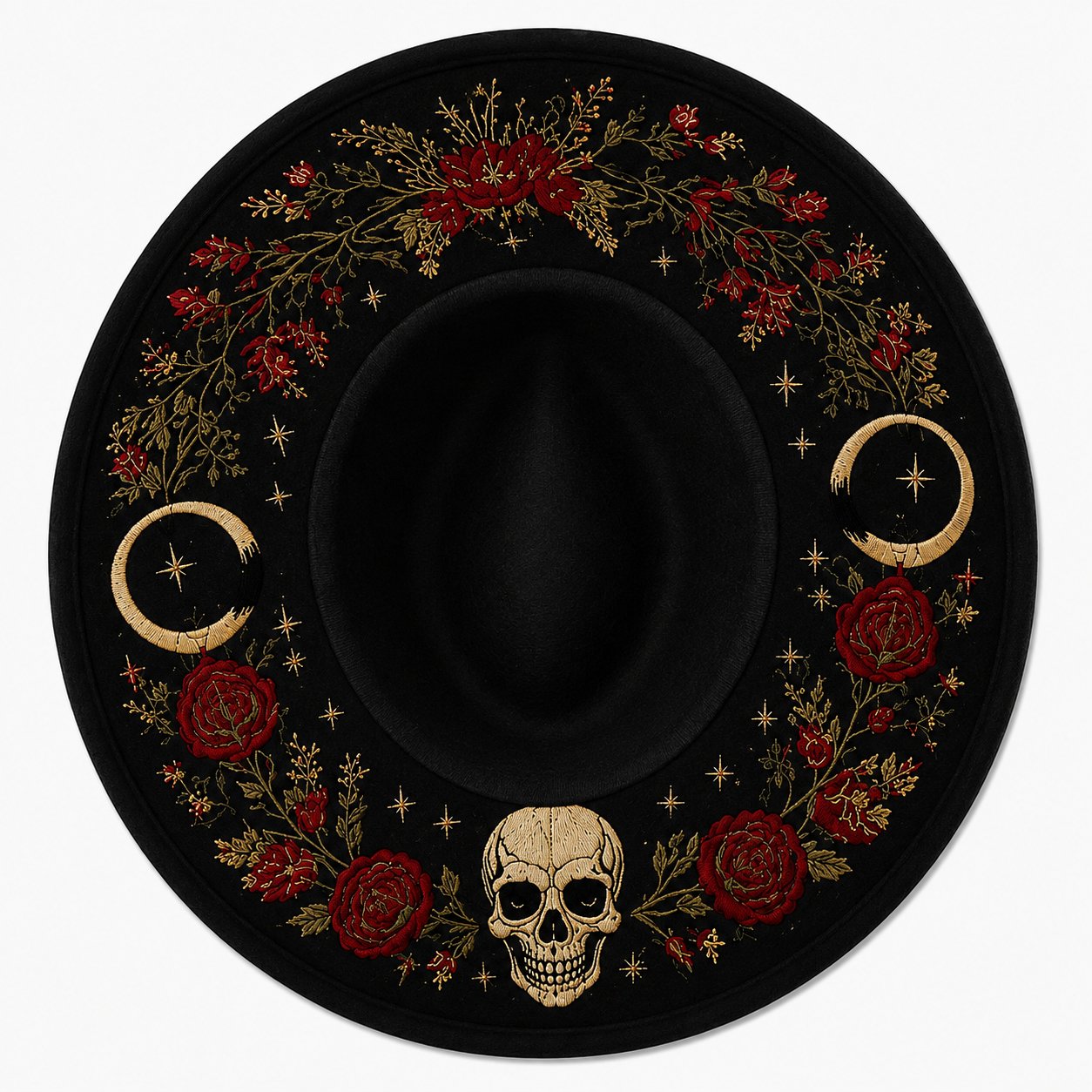 🎃 Gothic Embroidered Wide Brim Fedora Hat 🖤🌙