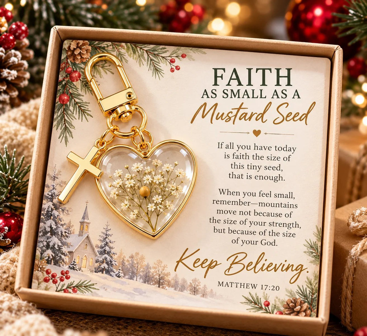 🔥 Last Day 50% OFF –✝️ Mustard Seed Faith Keychain — Keep Believing