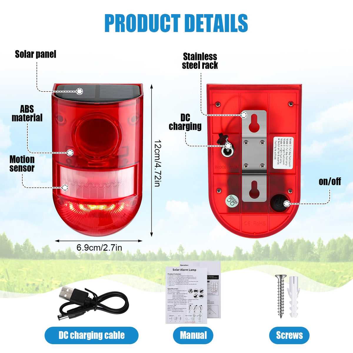 🚨 Solar Sound and Light Alarm Motion Sensor - 129dB Outdoor Security Siren, Waterproof Wall Mounted Red Light Motion Detector with 4 Modes for Home, Farm & Yard ☀️🛡️