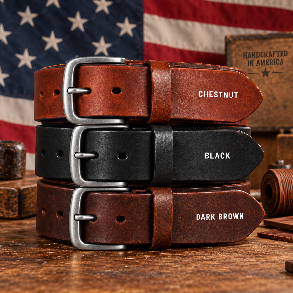 Full-Grain Buffalo Leather Belt – 3 Colors & Size Options