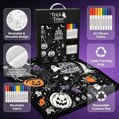 Halloween Trick or Trace Coloring Blanket Set with 24 Permanent Markers