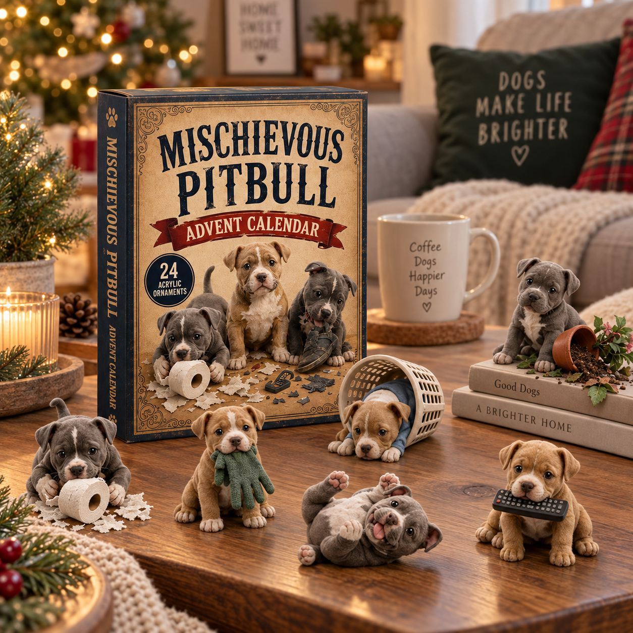 CHRISTMAS KICKOFF 49% OFF - Mischievous Pitbull Advent Calendar 2026 - 24-Day Festive Countdown, Acrylic Charms Blind Box - Gift For Pitbull Lovers
