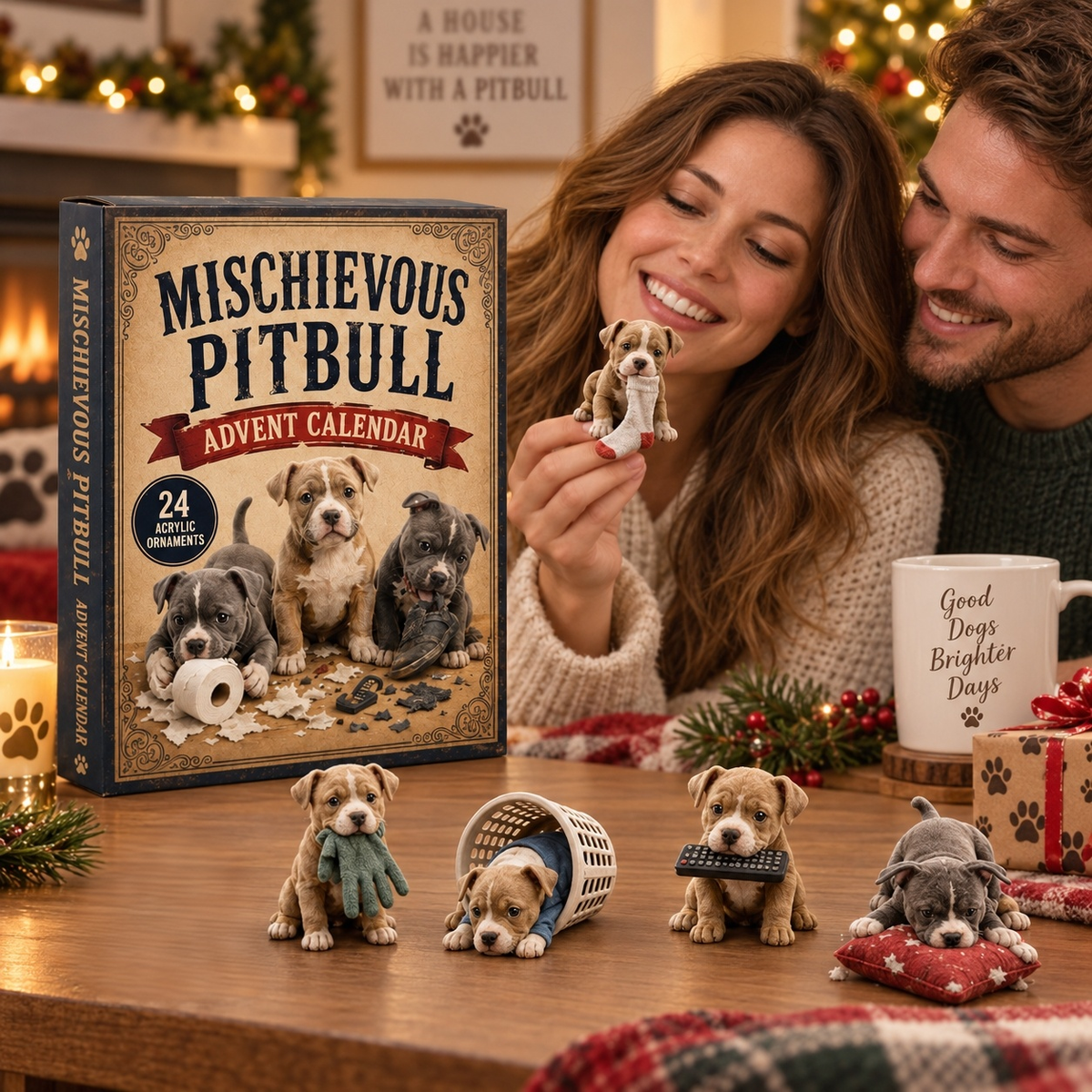 CHRISTMAS KICKOFF 49% OFF - Mischievous Pitbull Advent Calendar 2026 - 24-Day Festive Countdown, Acrylic Charms Blind Box - Gift For Pitbull Lovers