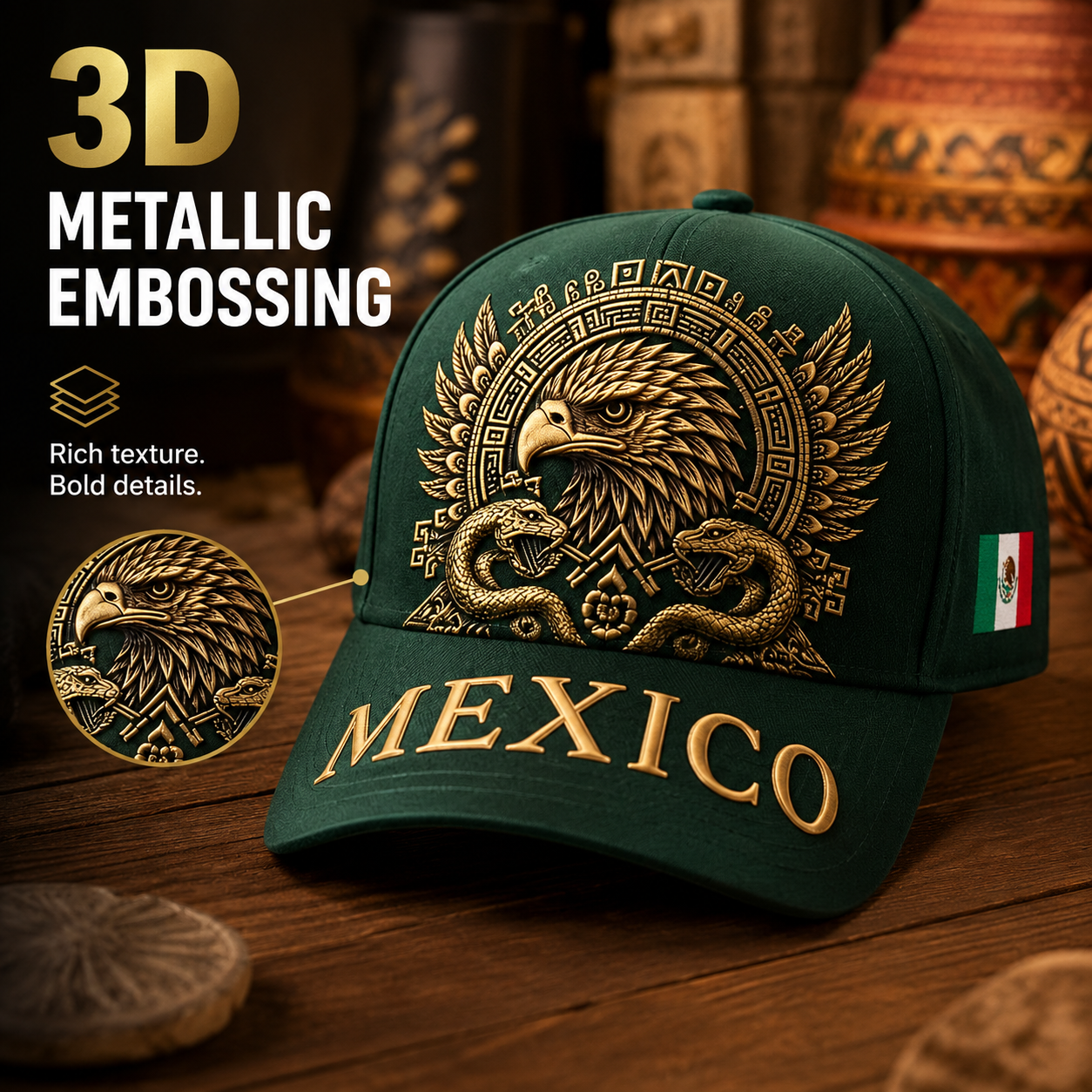 Mexico Aztec Eagle 3D Cap🧢