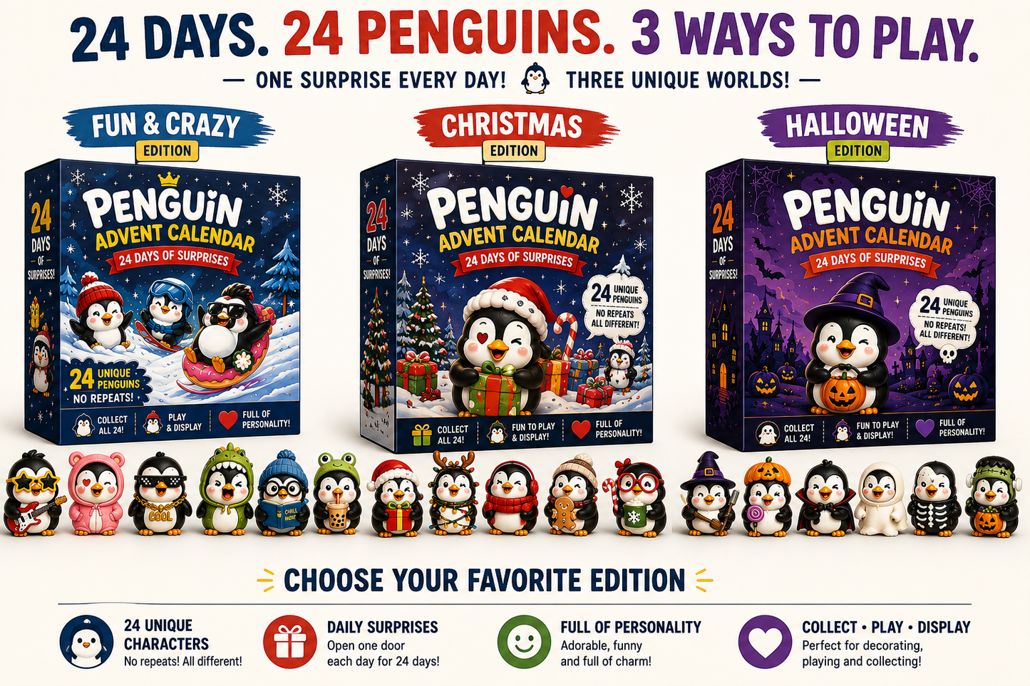 🐧 24 Days of Penguin Surprises Advent Calendar – 3 Fun Editions