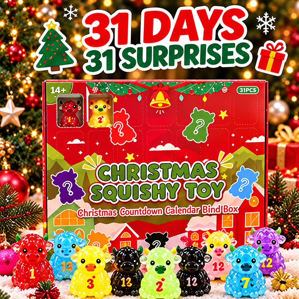 🔥Last Day 50% OFF-🐮Christmas Highland Cow Squeeze Toy Advent Calendar