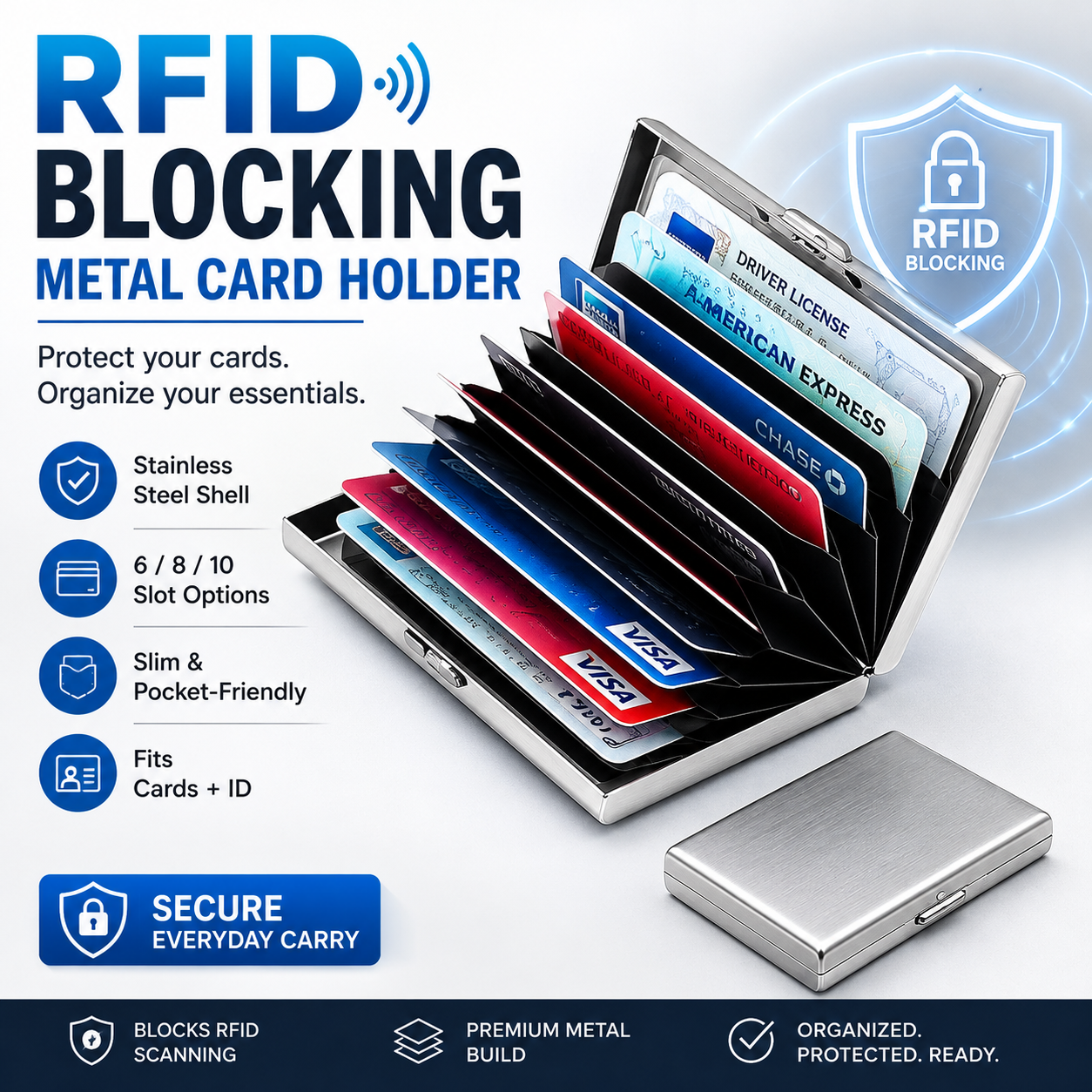 RFID Blocking Metal Card Holder – Slim Accordion Wallet