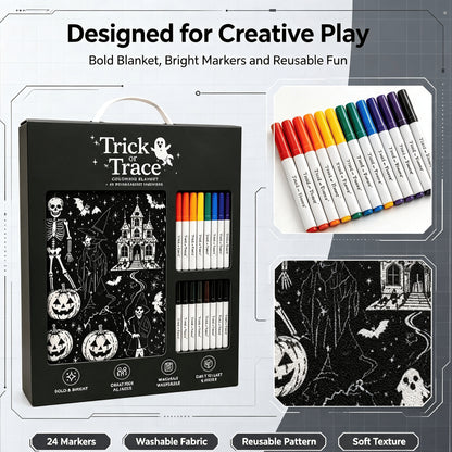 Halloween Trick or Trace Coloring Blanket Set with 24 Permanent Markers