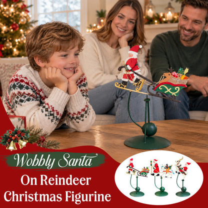 Wobbly Santa on Reindeer Christmas Figurine