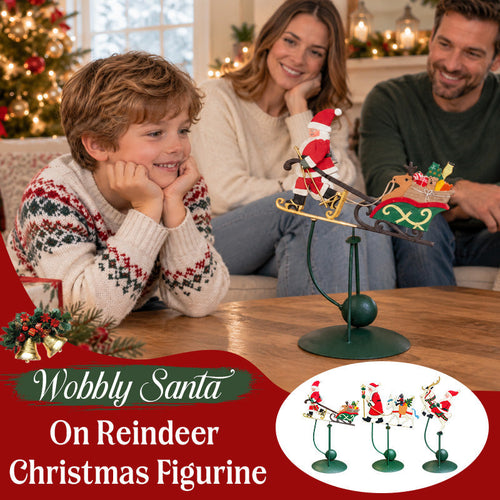 Wobbly Santa on Reindeer Christmas Figurine