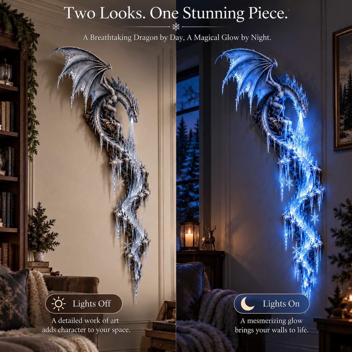 Frostbound Dragon.Illuminated 3D Wall Sculpture ❄️🐉