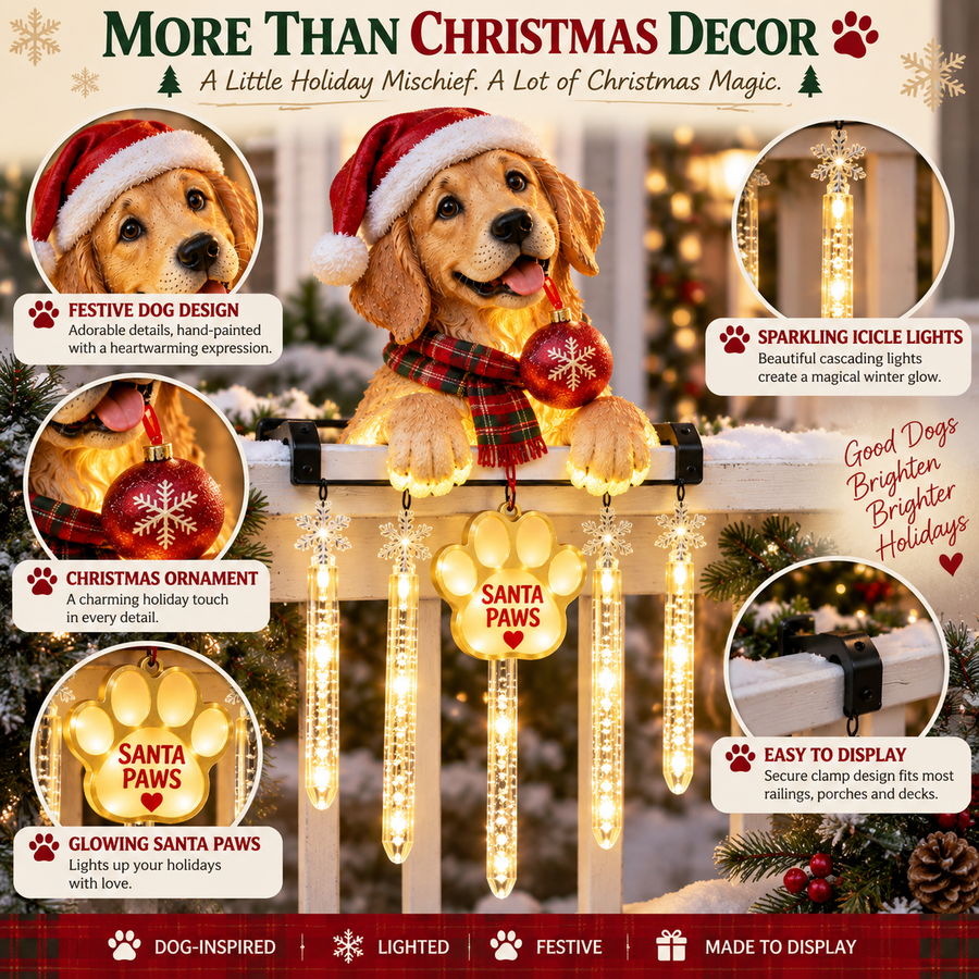 Santa Paws glowing porch decoration