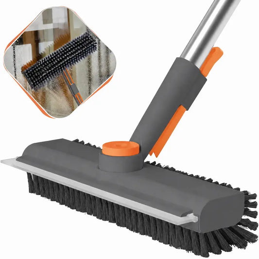 🧹 No-Bend Cleaning | 3-in-1 Adjustable Long Handle Floor Scrub Brush & Squeegee ✨