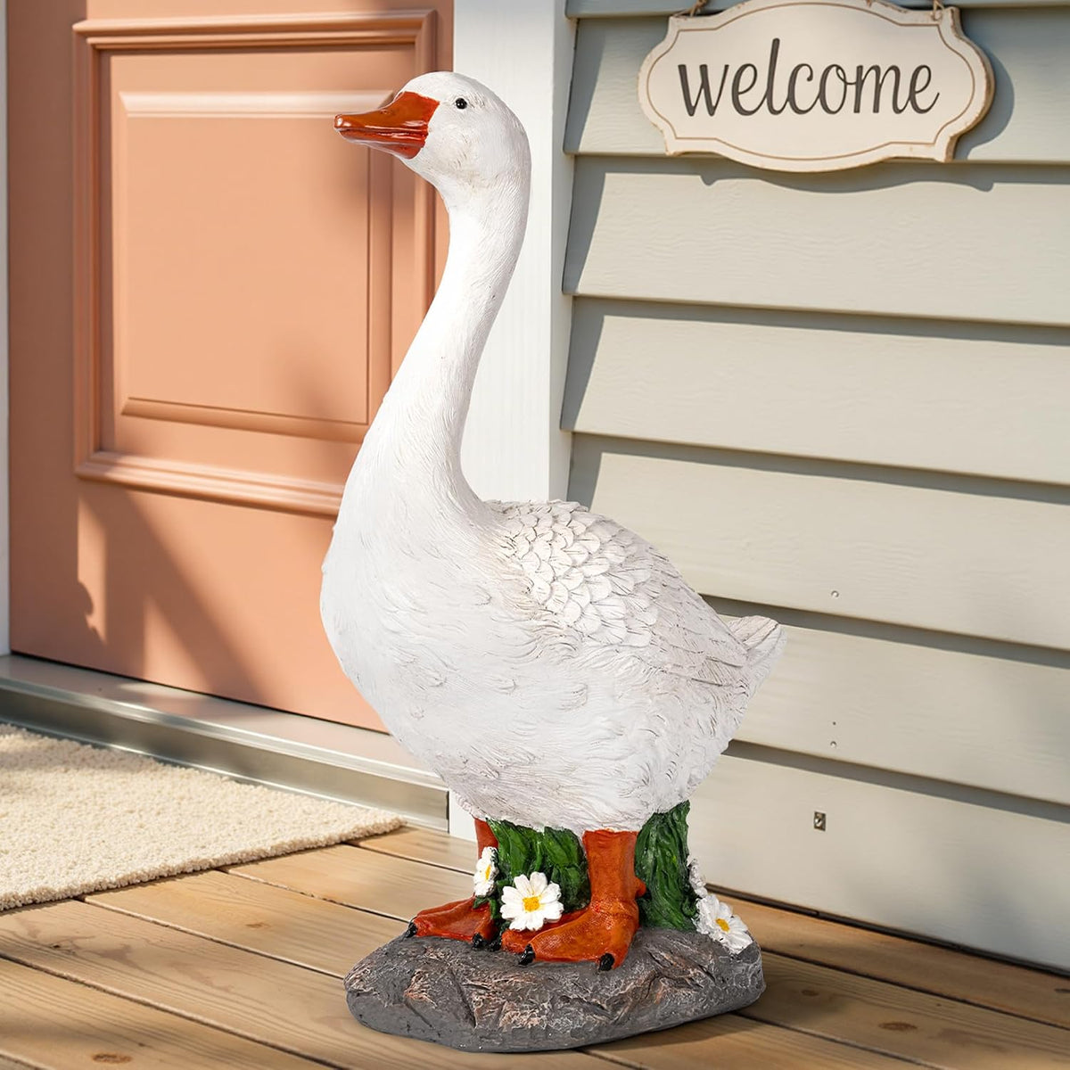 Hand-Painted Porch Goose Statue – 19” Tall, Indoor & Outdoor