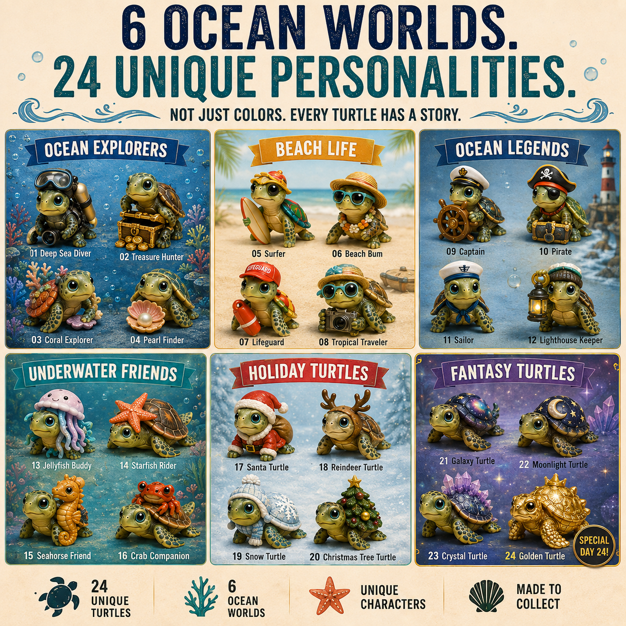 🐢Sea Turtle Adventures Advent Calendar – 24 Unique Ocean Turtle Collectibles