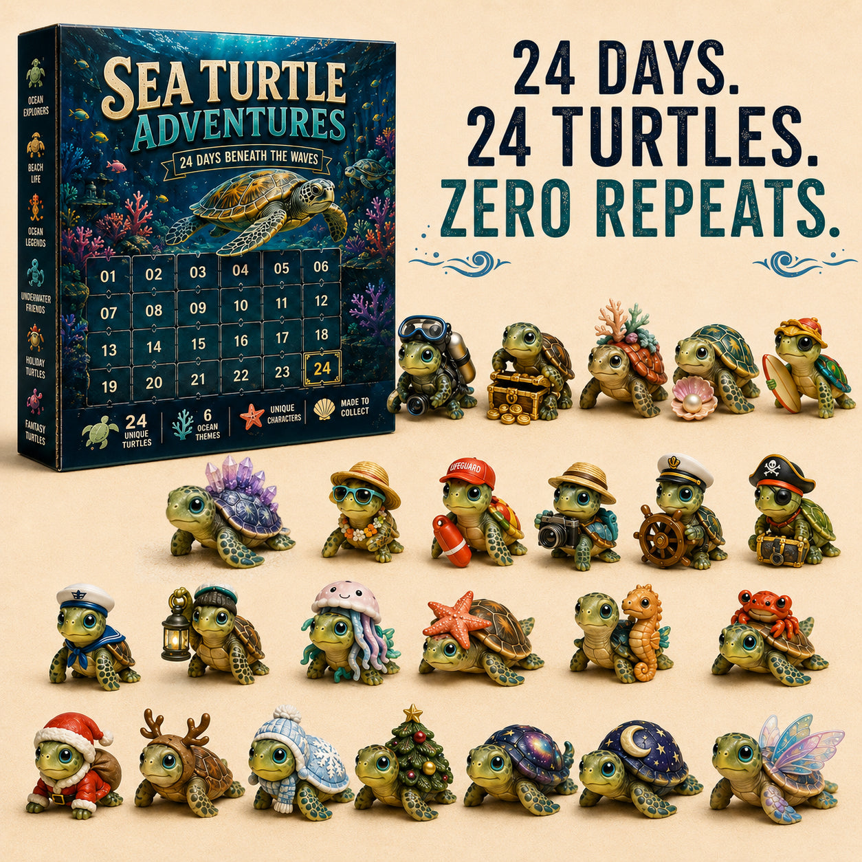 🐢Sea Turtle Adventures Advent Calendar – 24 Unique Ocean Turtle Collectibles