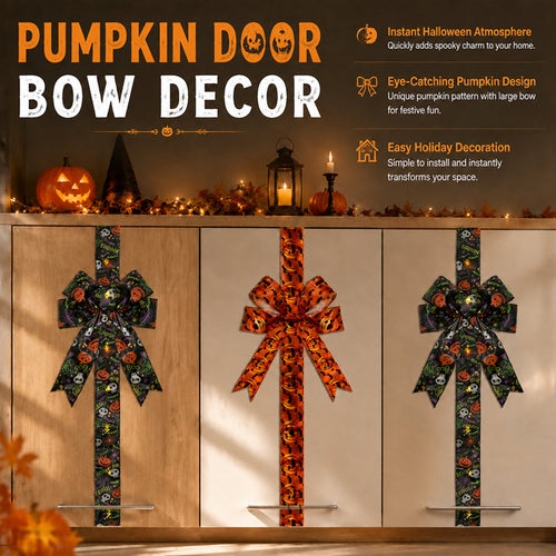 🎃Halloween Cabinet Bow Decoration-Funny Pumpkin Ribbon Wreath for Kitchen Cabinet