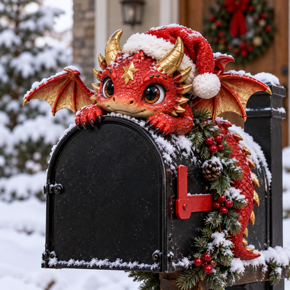 🎄🐉 Christmas Dragon Mailbox Topper — Festive Outdoor Holiday Decor ✨