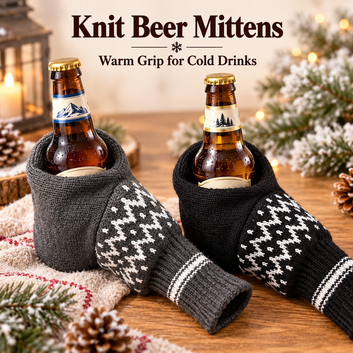 ❄️ Nordic Knit Beer Mitten 🍺 Universal Thermal Beverage Glove for Beer Bottles & Cans