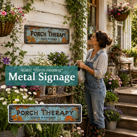 Country-style "PORCH THERAPY" Metal Sign