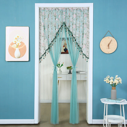 🎀 Extra-Wide Embroidered Beaded Doorway Curtain – Romantic Sheer Tie-Back Divider