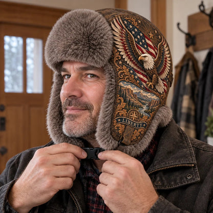 🦅 Wings of Liberty Plush-Lined Winter Trapper Hat