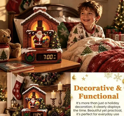 Santa Fireplace Digital Alarm Clock – Lighted Christmas Diorama