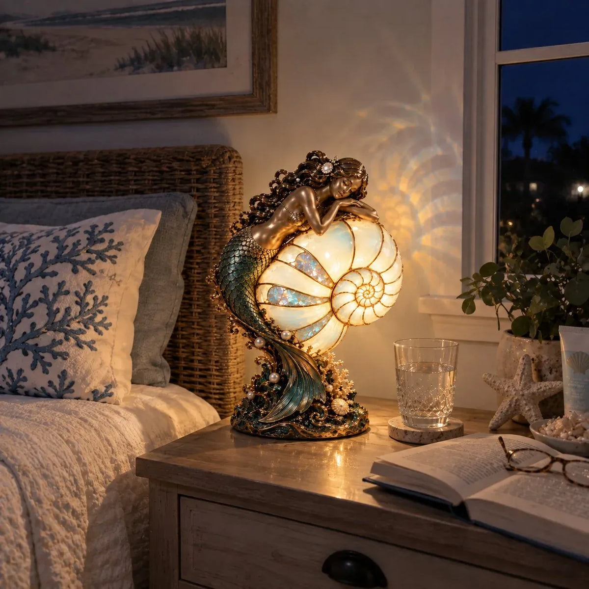🧜‍♀️ Moon Tide Mermaid Nautilus Projection Lamp | Soft Ocean Glow & Spiral Wall Projection 🐚