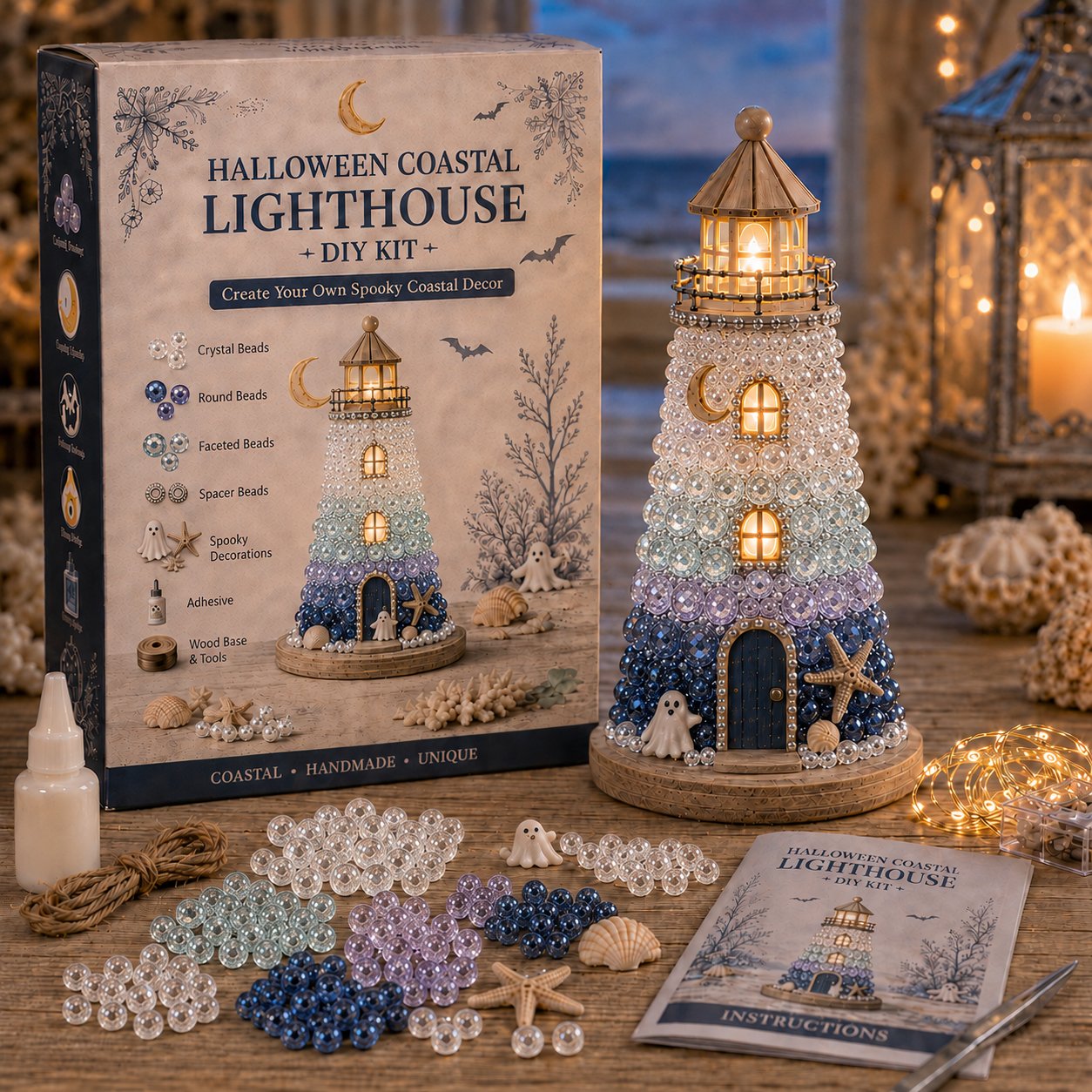 ⏳ Last Day 49% OFF – 🌊 Beginner-Friendly DIY Lighted Sea Glass-Style Lighthouse Kit Collection | Complete Kit with Sea Glass-Style Pieces, LED Lights & Step-by-Step Guide Included 💕